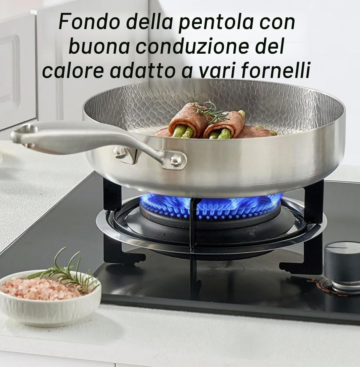Padella in Titanio Puro con Coperchio,Padella antiaderente in titanio martellato, verde, ultra stabile, adatta per cucinare in cucina (20 cm senza coperchio)