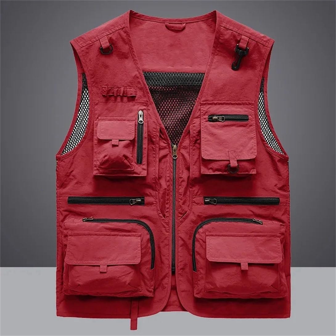 Gilet da uomo con scollo a V, senza maniche, leggero, in rete, per lavoro, caccia, viaggi, con tasche multiple