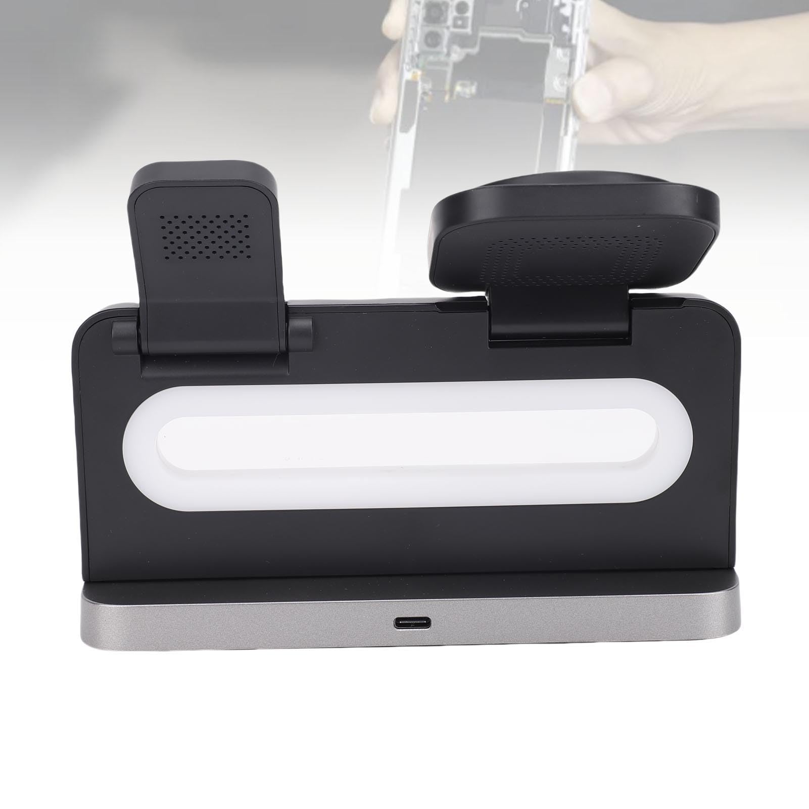 Generic Charge Rapide de 15W 4 en 1 Station de Chargeur sans Fil Magnétique pour Casque de Montre de Téléphone, Charge Plusieurs Appareils avec Lumière Nocturne, Support de Rotation à