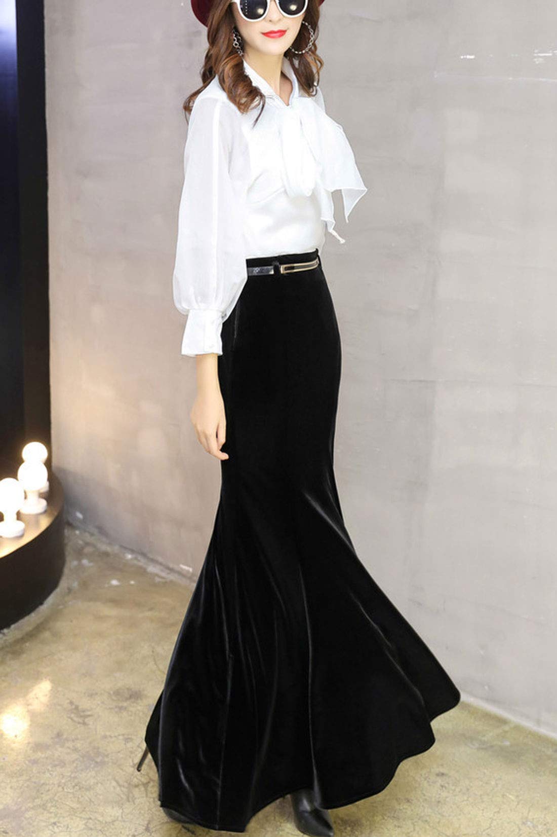 ebossy Damen Maxirock mit hoher Taille, figurbetont, Samt, Fischschwanz, Meerjungfrauenrock, Abendparty