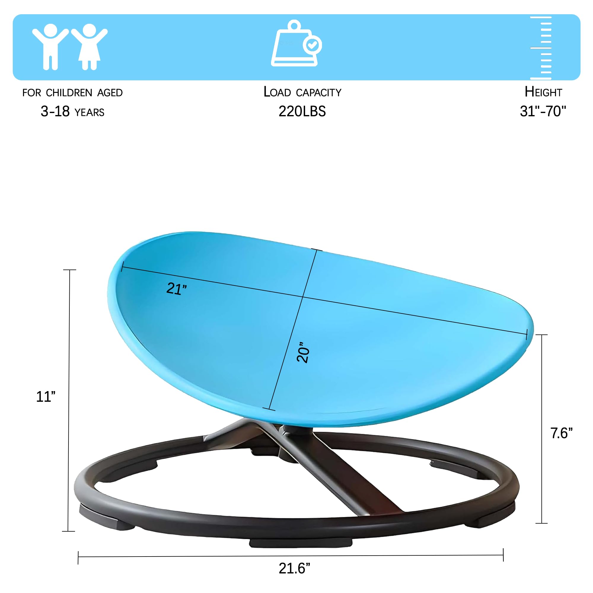 UIIKOLB Kids Sensory Spinning Chair, Sit and Spin Toy, Autistic Childs Swivel Chair, Training Body Coordination, Metal Base Non-Slip Indoor and Outdoor Activity Toys (Blue)