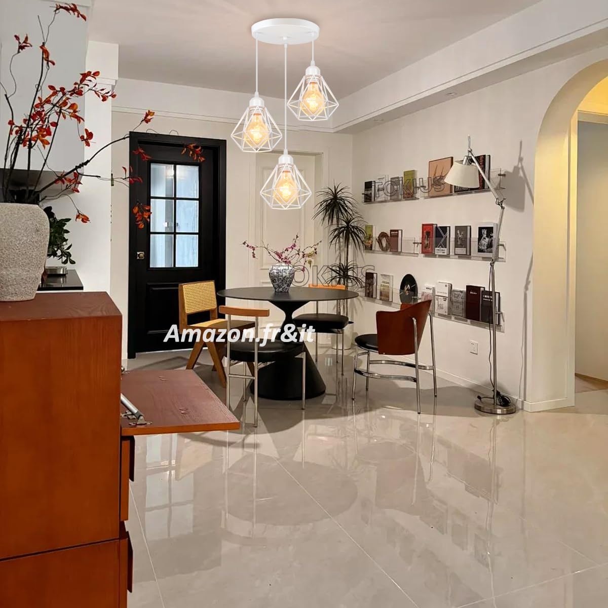 Lampadario a sospensione 3 Luci Vintage Plafoniera Industriel Lampadario vintage da soffitto E27 Design Gabbia ferro Bianco Ø160mm Per Soggiorno Cucina Camera da letto