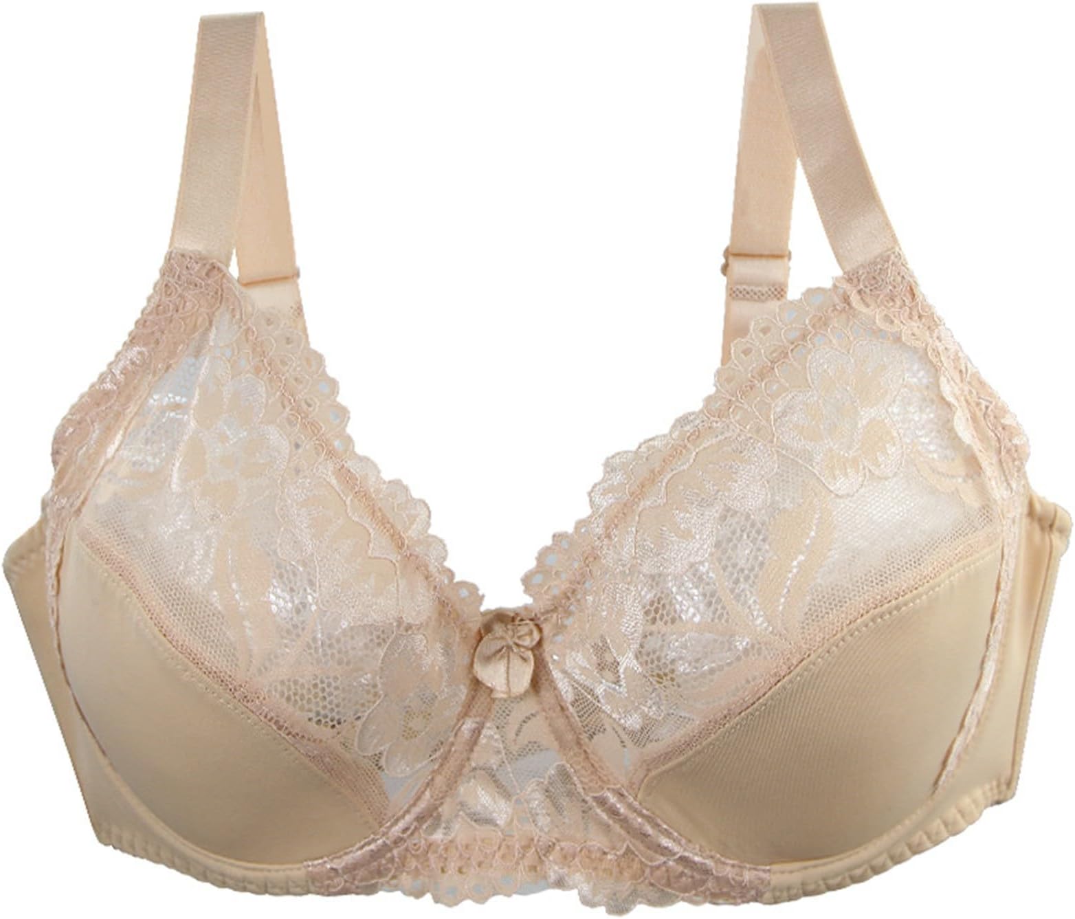 AMDOLEWomen's Full Coverage Non-Foam Floral Lace Plus Size Underwired Bra Ladies Satin Lace Firm Control Bra 34D to 46J