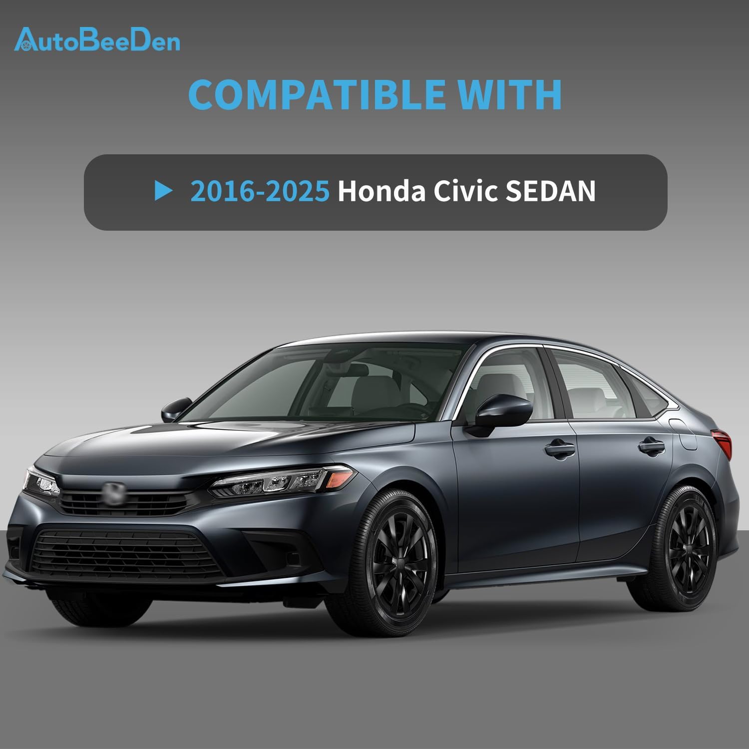 4-Pack Hubcaps Compatible with Honda Civic Sedan 2022 2023 2024 2025, 16 inch 16" Steel Wheel, Wheel Covers Skins, Snap On Tire Cover Replacement (Bright Black)