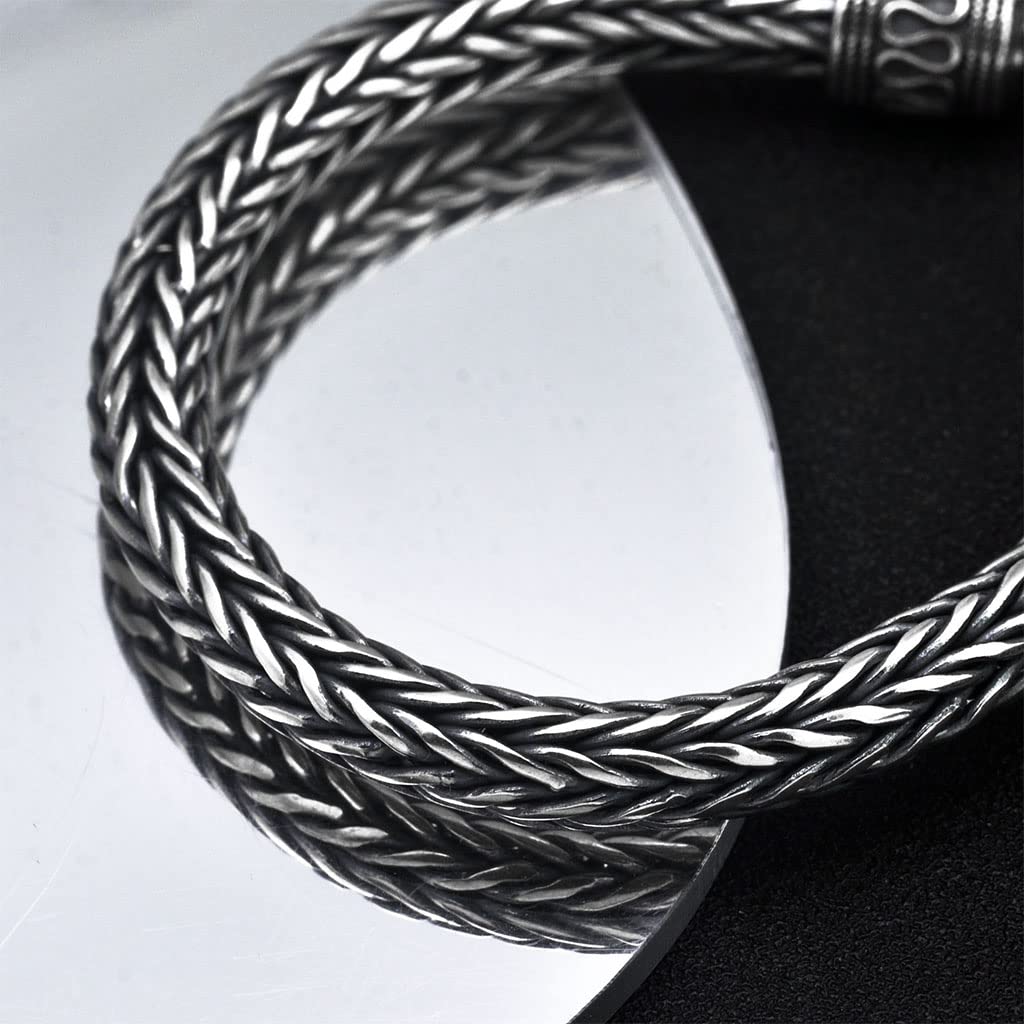 Herren 925 Sterling Silber Kiel Kettenarmband, Viking Jahrgang Geflochtenes Thai Silber Handgefertigte Amulett Manschettenkette, Gothic Punk Schmuck Geschenk