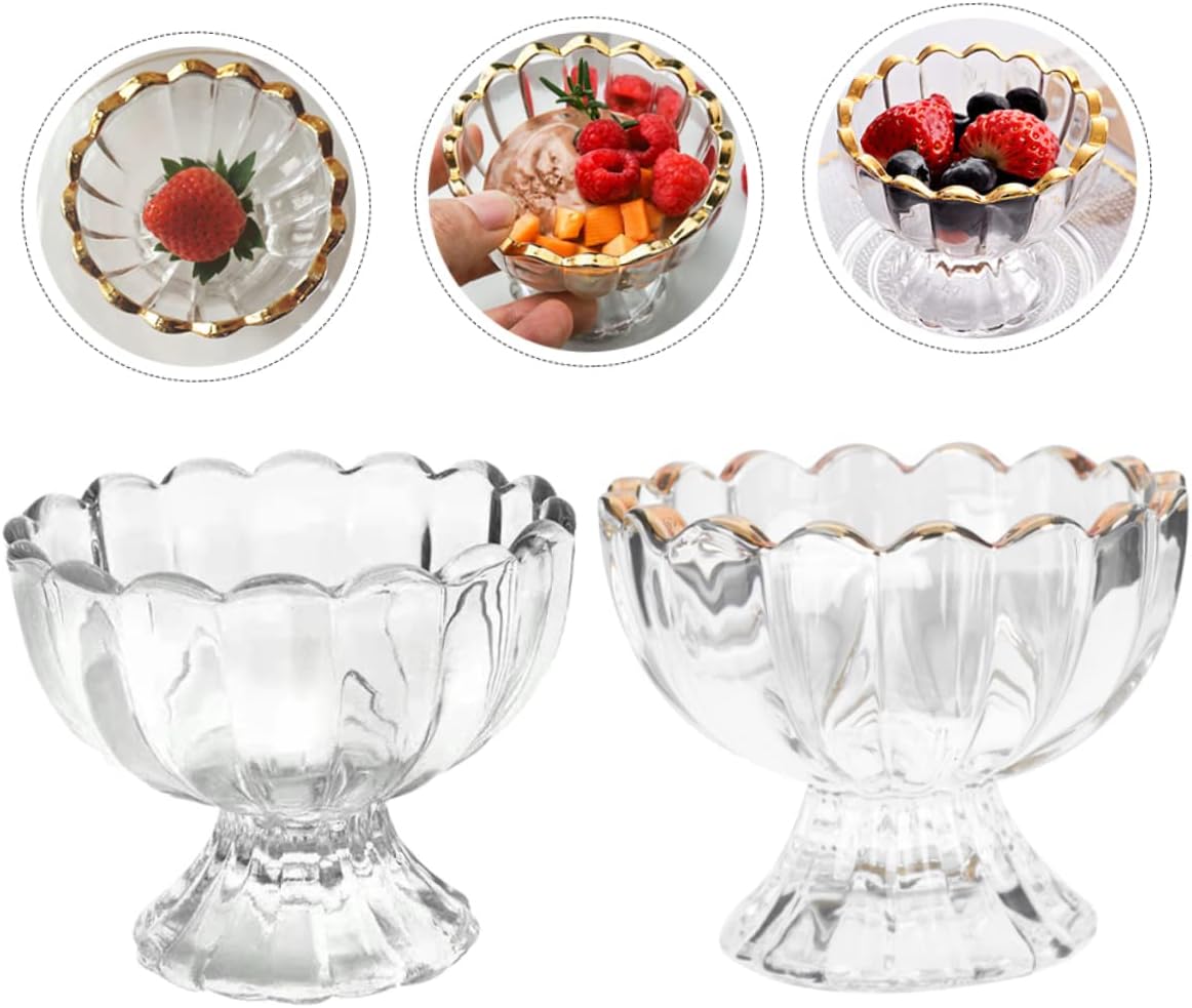 Cabilock 2sets Transparent Glass Dessert Cups Stylish Ice Cream Salad Jam Cups Kitchen Supplies for Entertaining and Everyday Use 2pcs*2