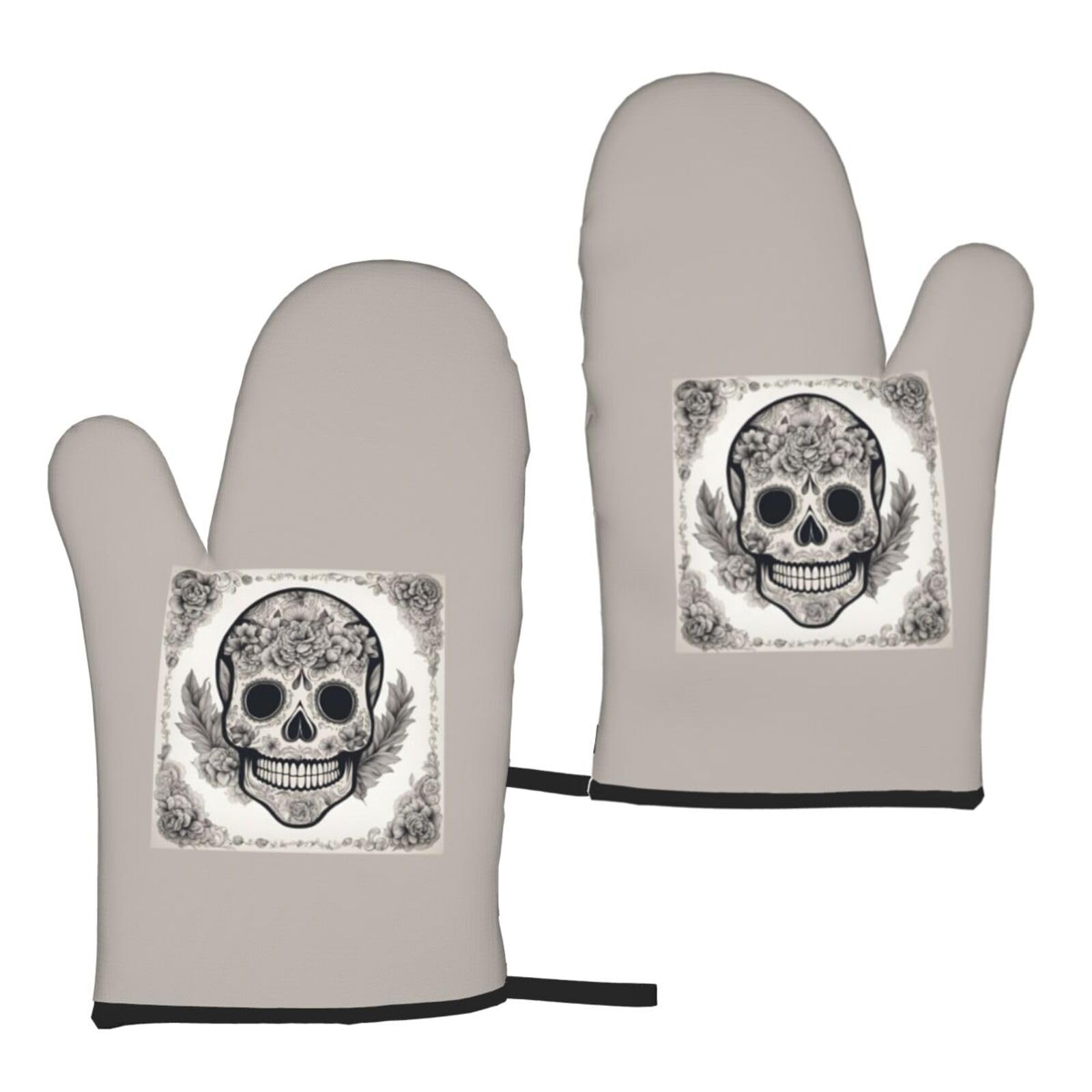 Mexican Skull Print Women Men Universal Fit Heat Resistant Oven Gloves Cooking Grilling Indoor Outdoor