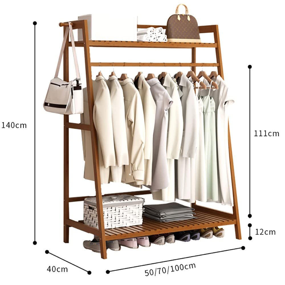 Appendiabiti per Appendere Abiti, Asta Appendiabiti per Guardaroba, Asta Appendiabiti per Guardaroba Aperto per Ingresso e Organizzatore di Stoccaggi per Camera da Letto, Stendibiancheria/Marrone/150