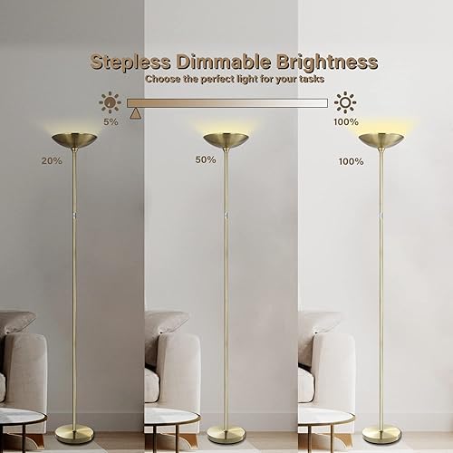 Miniatura 4 de BoostArea Lámpara de pie, lámpara de pie Torchiere, lámpara de pie alta LED de 20 W, 2000 lm, regulable continuo, control táctil, vida útil de 50000