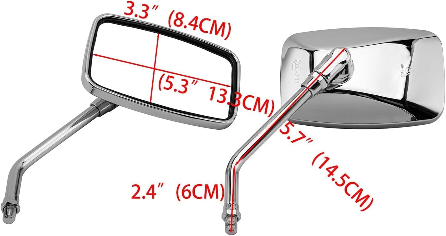 10MM Chrome Motorcycle Rectangle Handlebar Rearview Side Mirrors for Honda Sports Bike Suzuki Cruiser Scooter Aprilia Street Bike