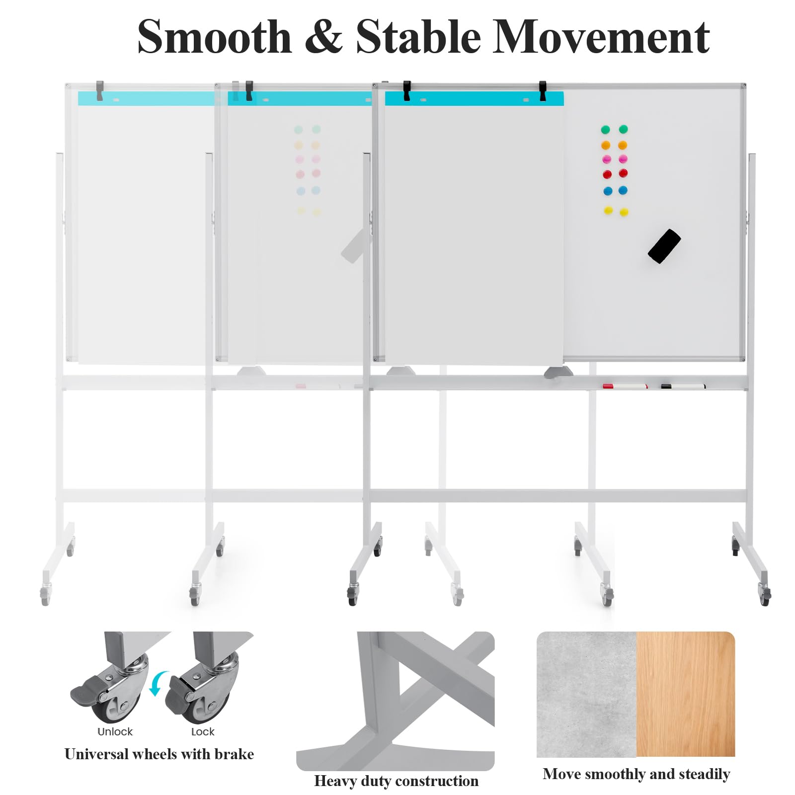 LIFEZEAL Mobiles Whiteboard, Doppelseitige Magnettafel mit Ständer, Magnetische Tafel höhenverstellbar & 360° drehbar, Magnetwand mit Stiftablage, magnetische Weißtafel (Weiß, 120×90×161-181 cm)