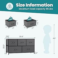 Vista 25 de OLIXIS Cómoda de 5 cajones para dormitorio, torre de almacenamiento de tela para sala de estar, entrada, marco de acero resistente, parte superior