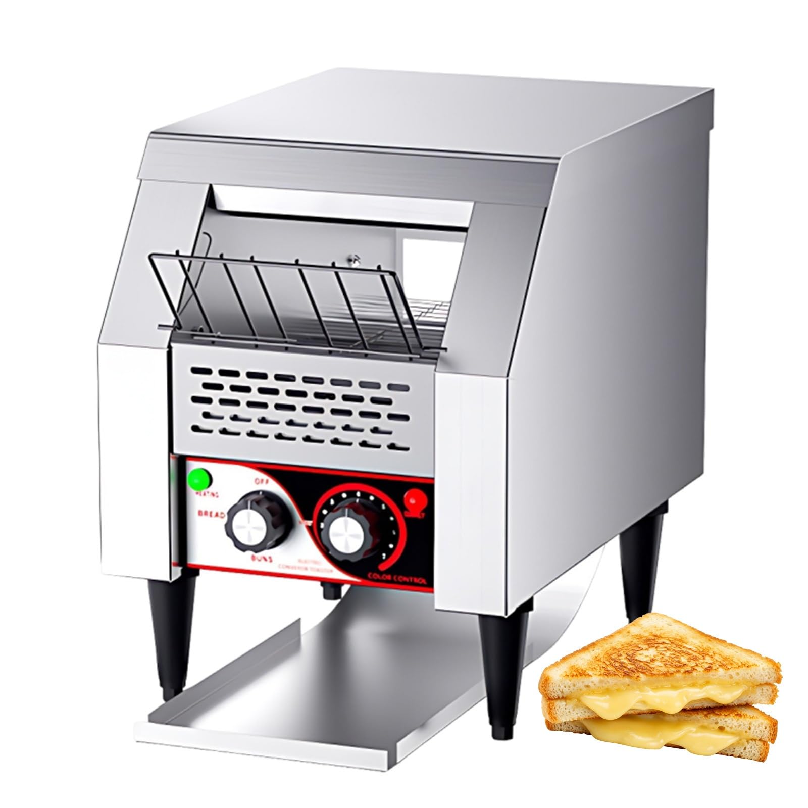 Tostapane a Nastro Professionale in Acciaio Inox, 10-30 Fette/Min, Tostapane Commerciale per Hotel e Buffet, 7 Livelli di Doratura, 230V(10 Slices/Min (1300W))