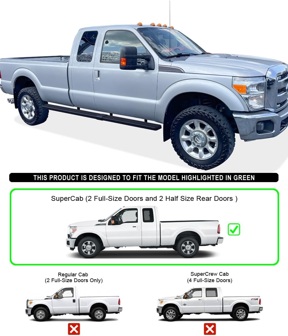 Wheel-to-Wheel HD Ridez 6" Stainless Steel Side Steps Compatible with Ford F250 F350 Super Duty 1999-2016 Super Cab Pickup 6.5ft Bed (Nerf Bar Side Bars)