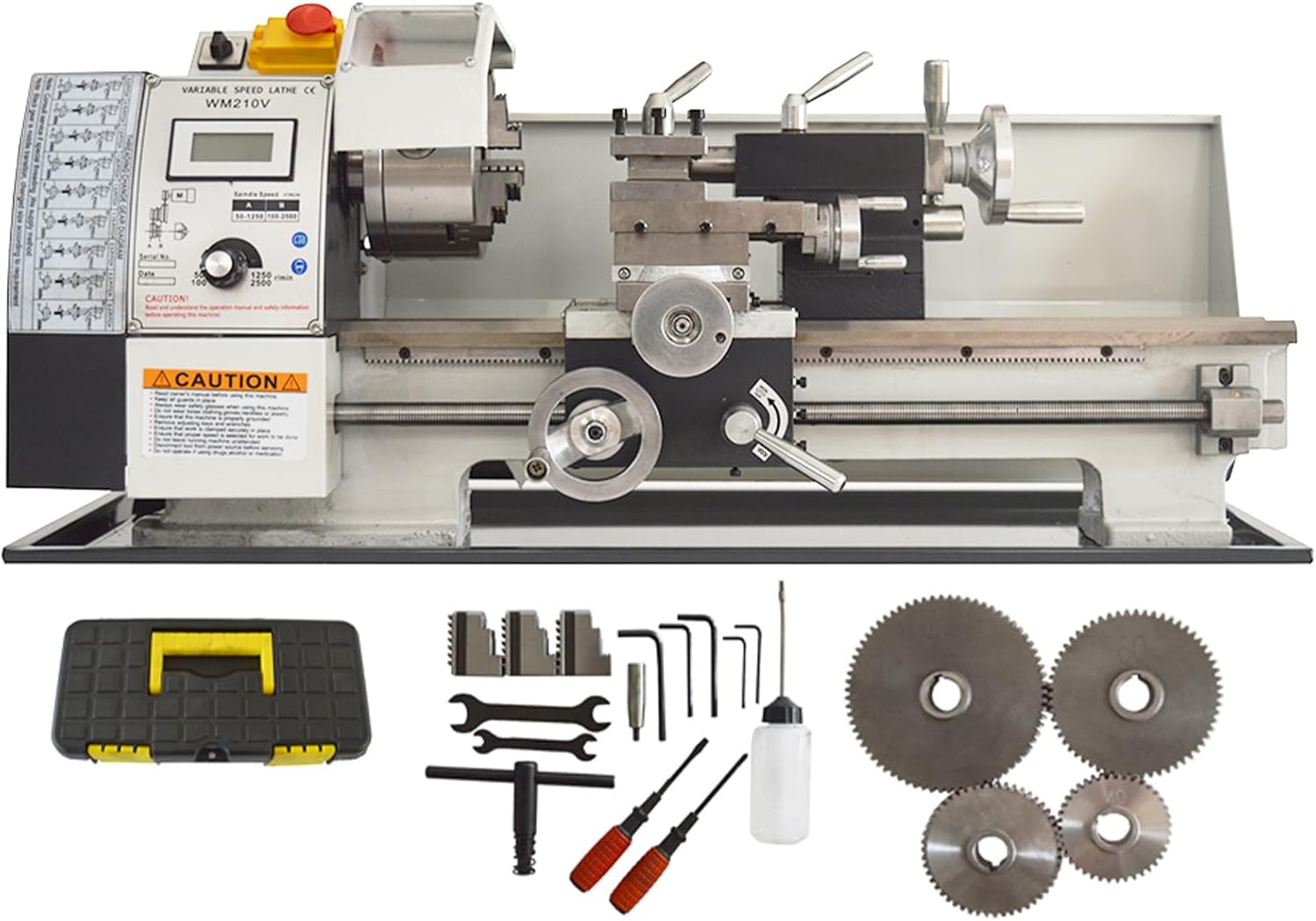 Metal Lathe 8''x16'' Mini Lathe Benchtop Precision Lathe for Metal Wood Hobby DIY Lathe MT5 Spindle Taper 900W Brushless 50-2500RPM Metric Thread WM210V 110V