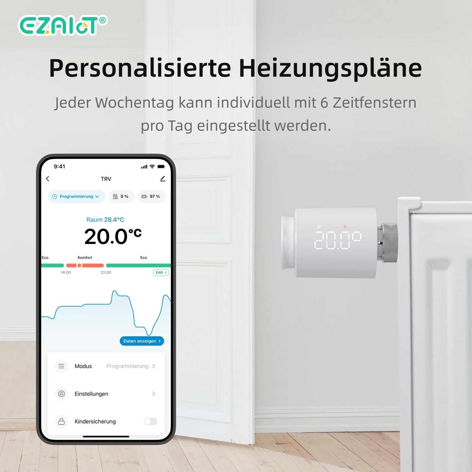 Termostato intelligente per termosifone Wi-Fi: valvola programmabile per radiatore con telecomando Tuya, sensore di temperatura e controllo app per un controllo ottimale del riscaldamento,