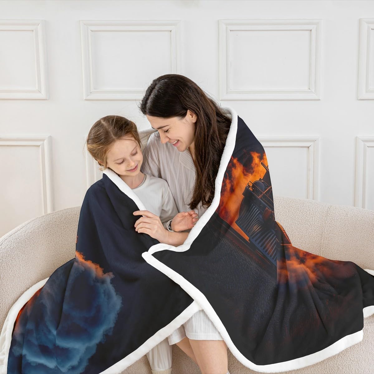 Erosebridal Old Train Fleece Throw Blanket for Kids Girls Boys Locomotive Train Sherpa Blanket Queen Size,Retro Steam Engine Fuzzy Plush Vintage Rail Road Blankets for Bedroom Living Room