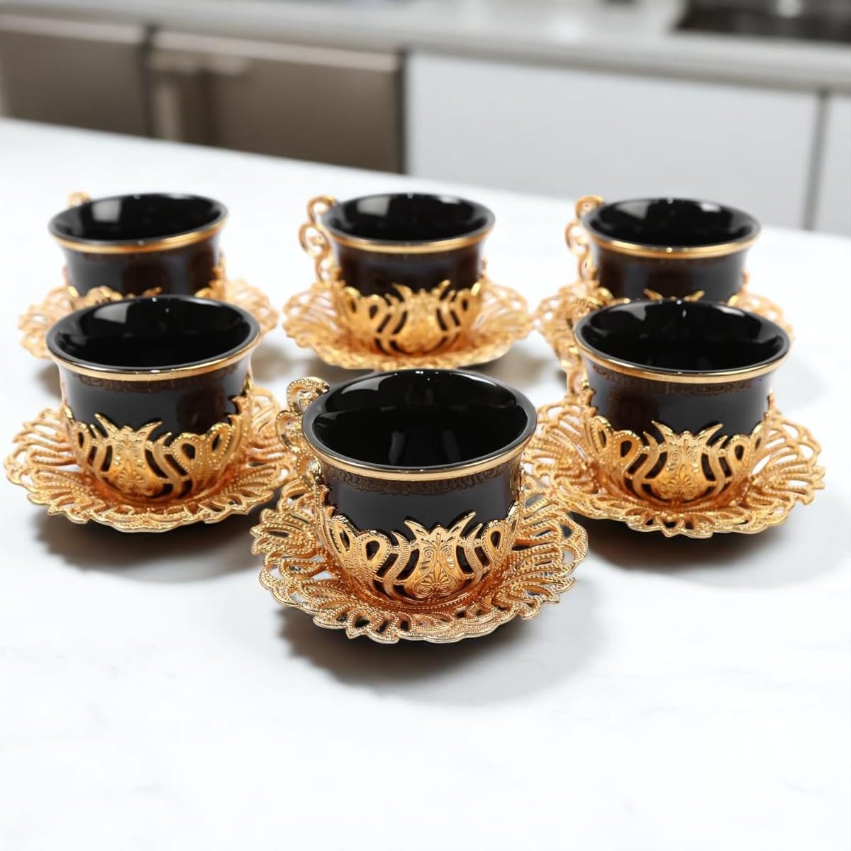 Alisveristime - Juego de platos de porcelana para café espresso, 12 unidades, color dorado