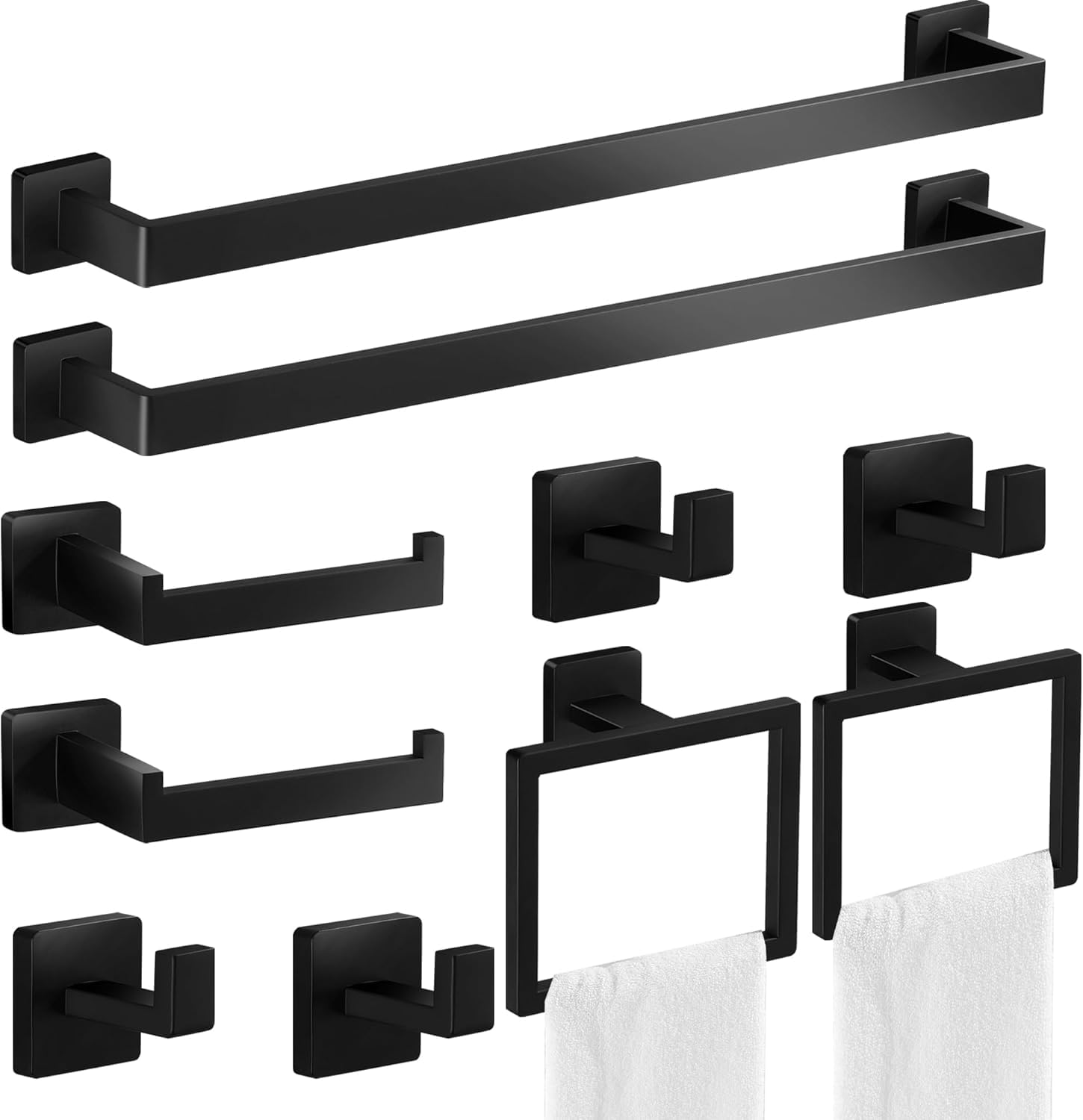 Square Bathroom Hardware Set 16 inch Towel Hanger Matte Black