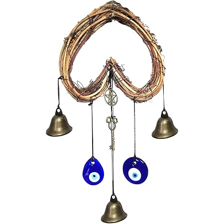 Hexenglocken Für Die Tür - 3 Stück Windspiele Mit Segensflasche & Rattankranz
