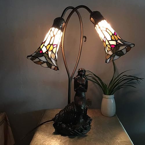 Miniatura 2 de Bieye L10625 Lámpara de mesa con diseño de sirena y lirio, estilo Tiffany, 20 pulgadas de alto