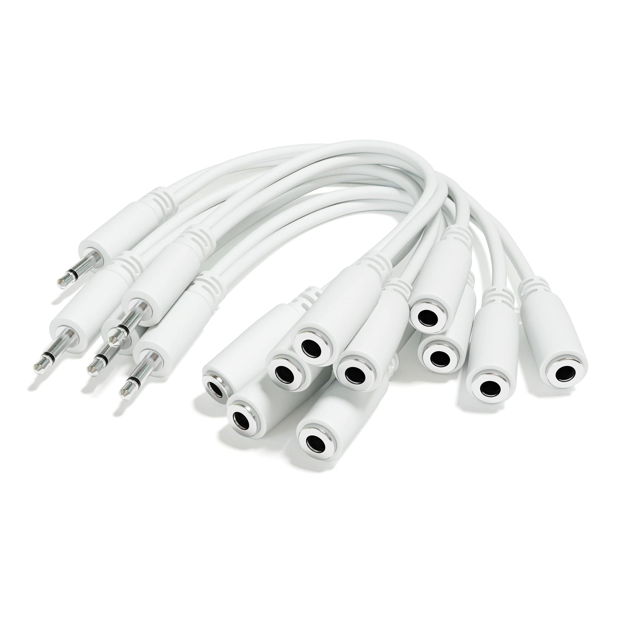 ExcelValley - 5-Pack - Mono Splitter Y Patch Cables - TS 3.5mm 1/8" Eurorack Synth Synthesizer [White]