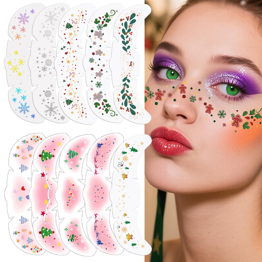 Tomedeks Freckle tattoo 10pcs,glitter temporary tattoos for kids adults,Christmas glitter freckles face tattoo,Including snowflakes