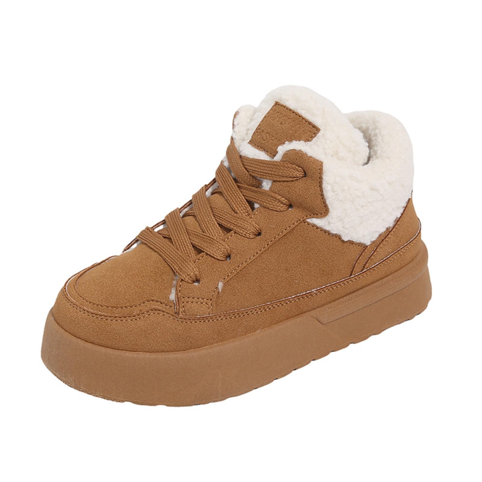 Womens Platform Winter Snow Boots Cute High Top Lace-Up Suede Booties with Faux Fur Lining for Cold Weather