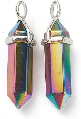 Miniatura 2 de Beadthoven - Colgantes de piedras preciosas de cristal curativo en forma de bala, colgantes puntiagudos de piedra curativa de chakras, reiki, para