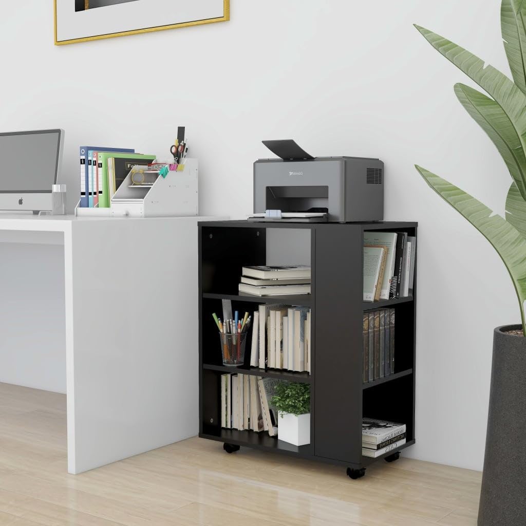 Three Shelf Rolling Cabinet with Lockable Wheels for Office Storage and Mobile Organization