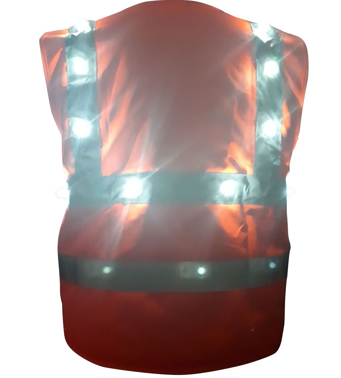 Gilet Orange Pro de Sécurité Fluo à 22 LEDs Blanches Deluxe Vendeur et Stock en France