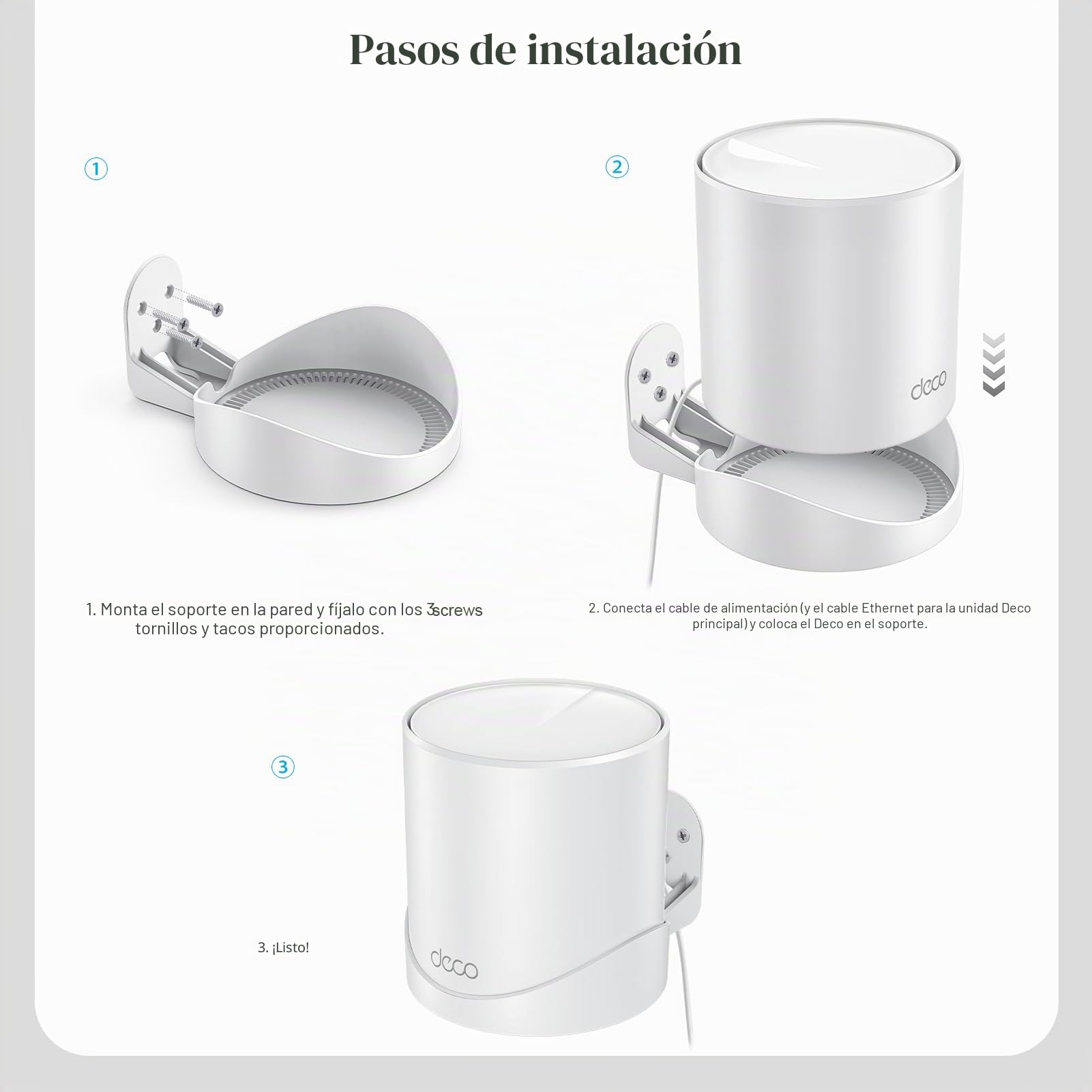 Soporte de pared para TP-Link Deco AX1500/AX3000/X10/X20/X50/X60/X1500/X4300 Pro/X5000/X5400 Pro/W3600/W4500/W6000 (paquete de 1)