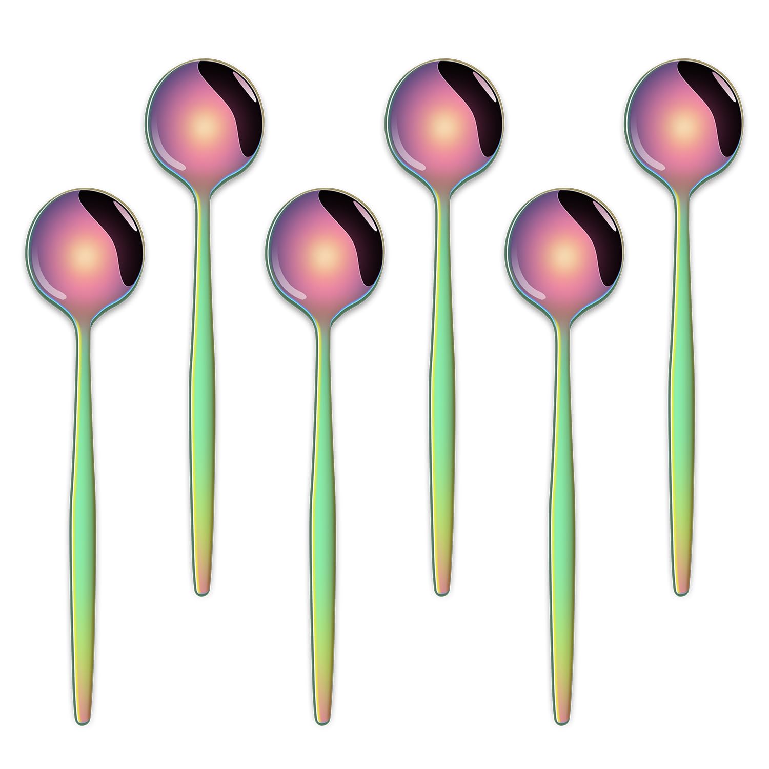 5.1 Inch Coffee &amp; Tea Spoons Set,6 Pieces Rainbow Stainless Steel Espresso Spoon,Colorful Cute Small Spoons For Dessert Coffee