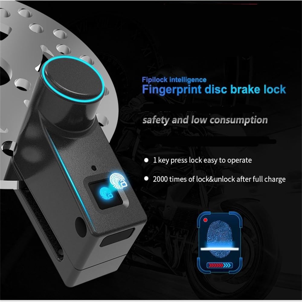 Candado Moto Disco Cerradura de Freno de Disco con Huella Dactilar, antirrobo, Bluetooth, eléctrica, Resistente al Agua, para Moto Candado Moto