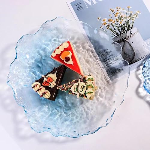 Miniatura 5 de Juego de 2 platos de postre de vidrio de cristal, platos de aperitivos de flores transparentes rosa y azul, platos de canapé de 6 pulgadas para