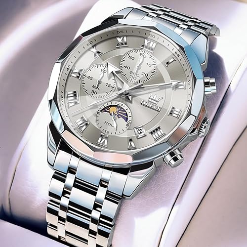 Miniatura 2 de OLEVS - Reloj para hombre de negocios, elegante reloj de diamantes de lujo, luminoso, fácil de leer, fecha, impermeable, de acero inoxidable, cuarzo