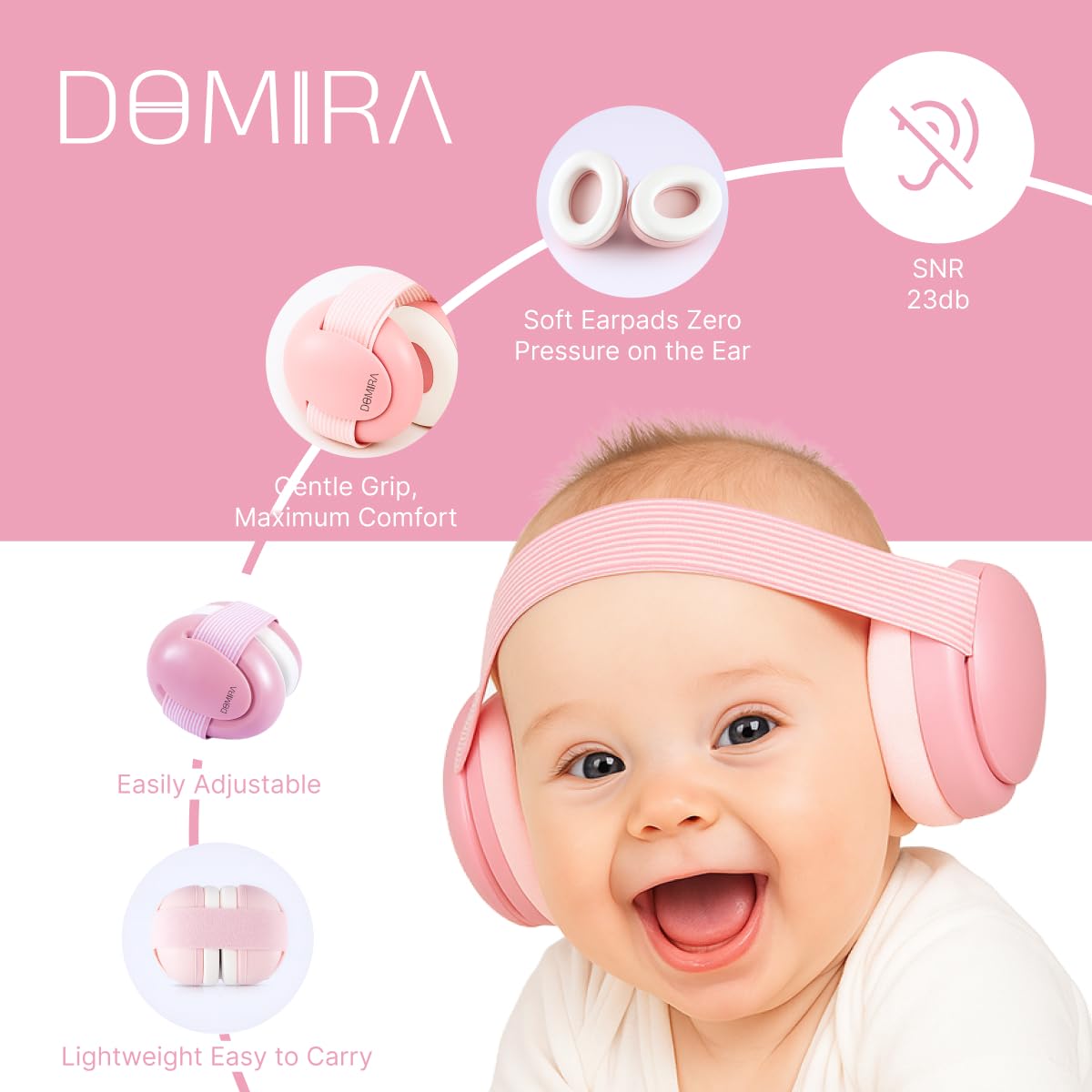 Cache-oreilles pour bébé - Casque antibruit pour nourrissons et tout-petits de 0 à 36 mois, SNR 25 dB, léger et réglable - Bleu ou rose