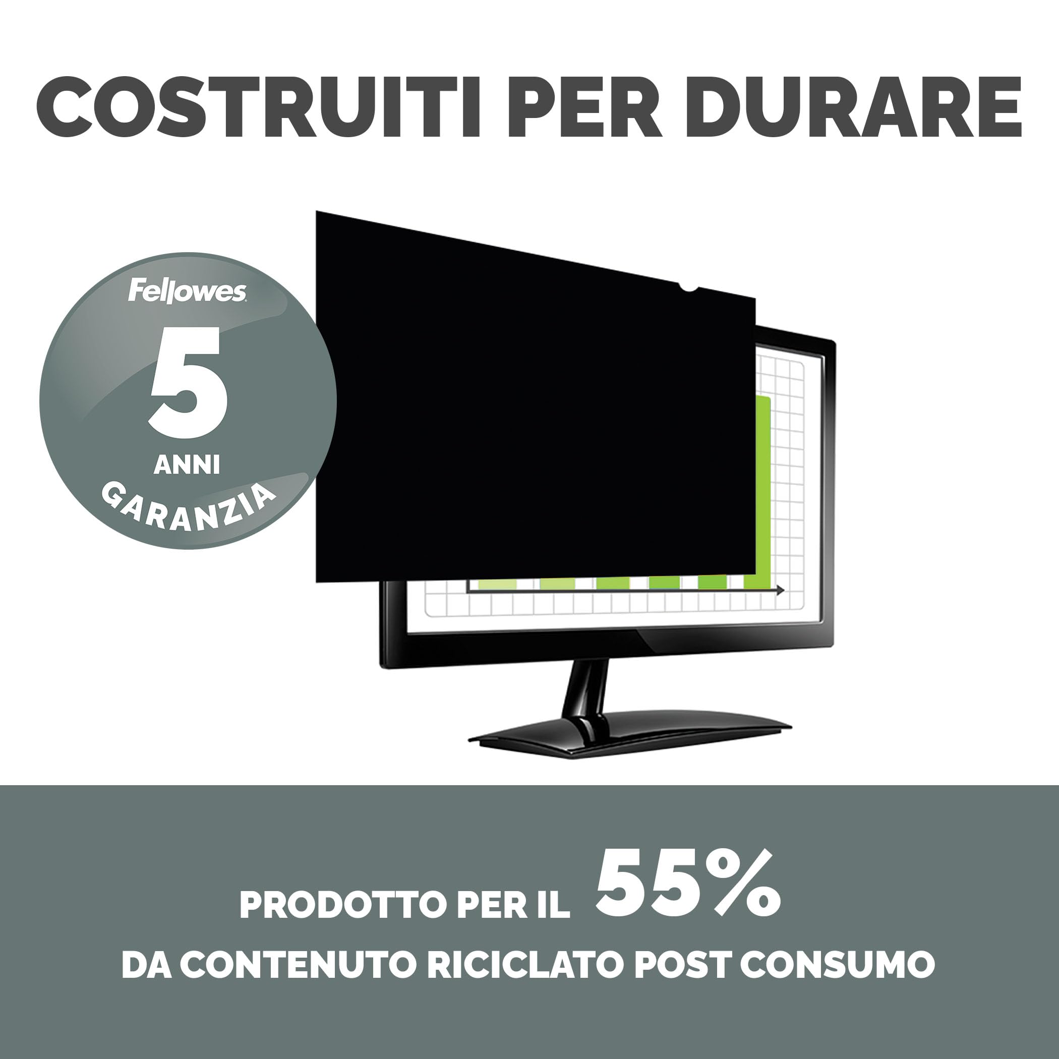 Fellowes PrivaScreen Filtro Privacy - Protezione antiriflesso e Luce Blu per Monitor 27" Pollici (Rapporto 16:09, 597 x 335mm) - Aggancio e rimozione Facili con linguette Quick Reveal™