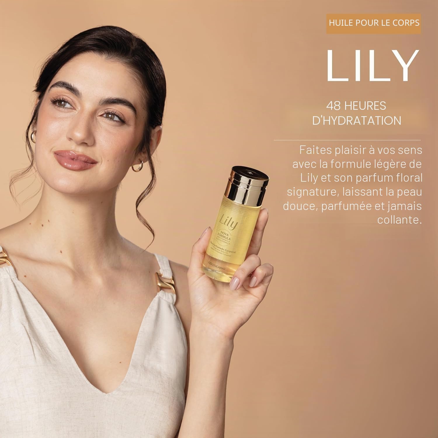 O Boticário Lily Set cadeau, parfum et soins de la peau avec 3 produits, crème hydratante pour le corps 250 g, huile de corps parfumée 150 ml et Eau de Parfum EDP 75 ml