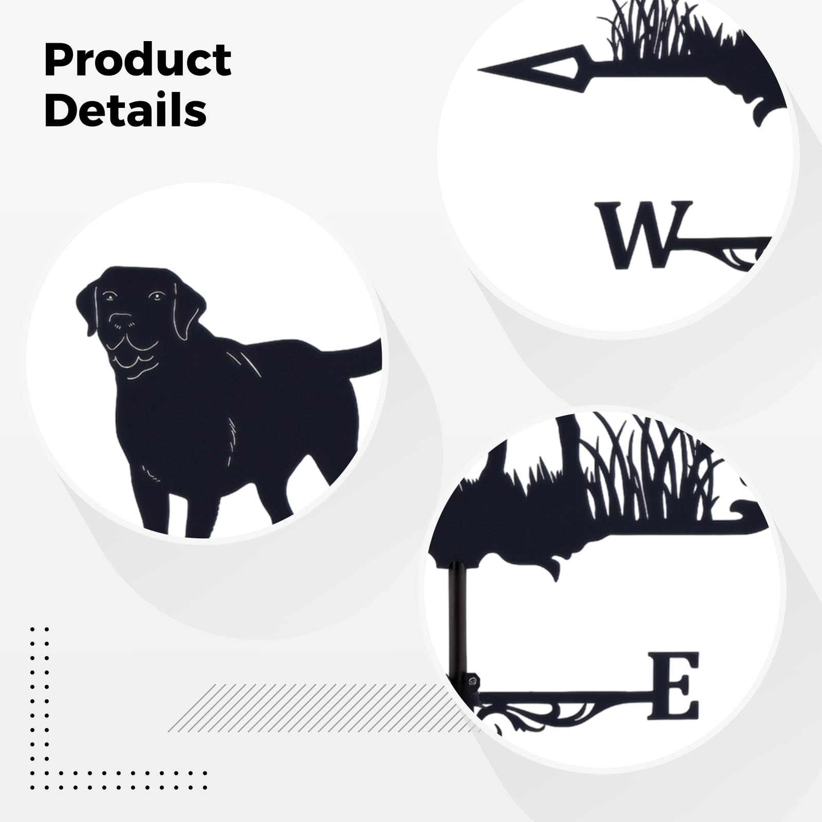 Wetterfahne in Hundeform für den Außenbereich, Schwarze Eisen-Gartendekoration, funktionale Wetterfahne mit Pfeildesign, Windrichtungsanzeiger