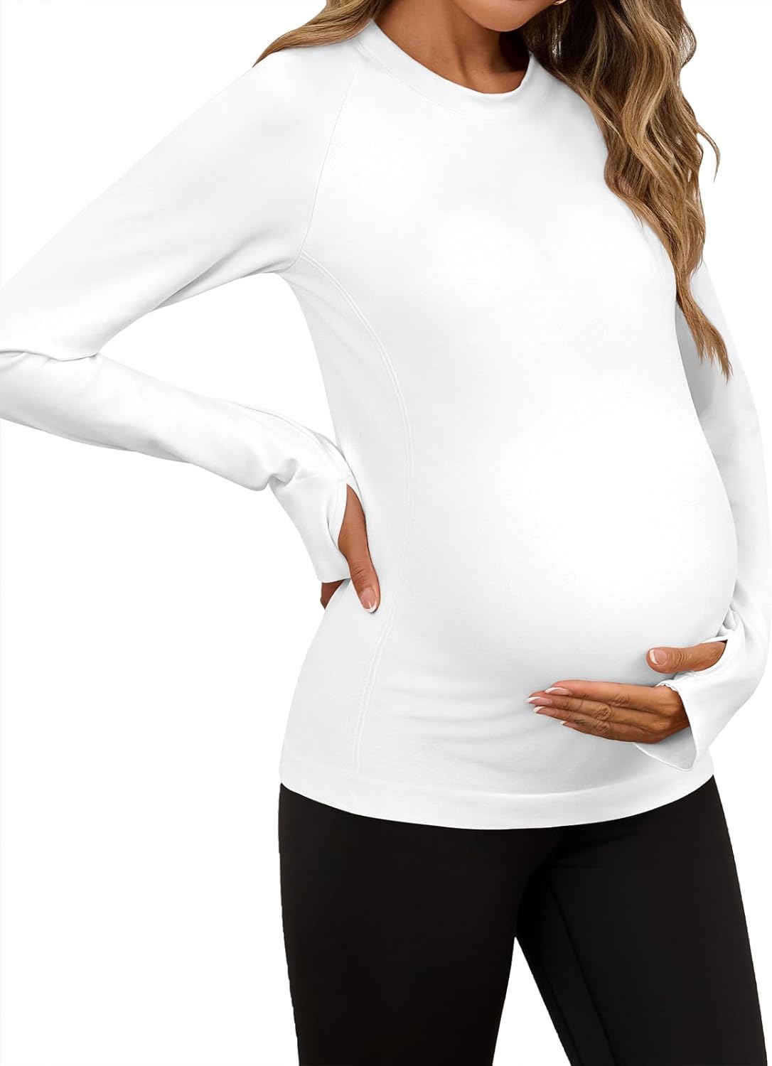 Yousify Women’s Long Sleeve Maternity Tops Pregnancy Shirts Workout Yoga Athletic Tops Blouses with Thumb Holes - Image 4