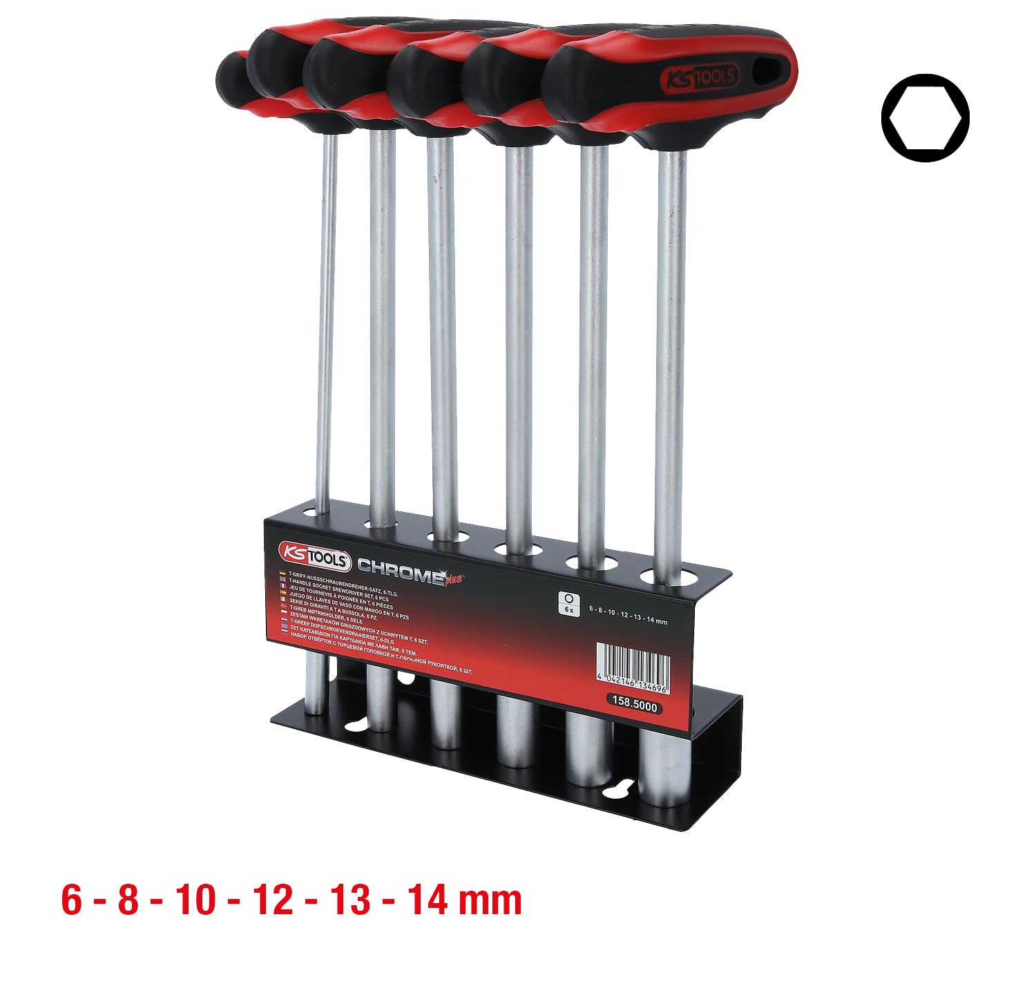 KS Tools 158.5000 Serie di giraviti a T a bussola CHROME 6pz.6-14mm