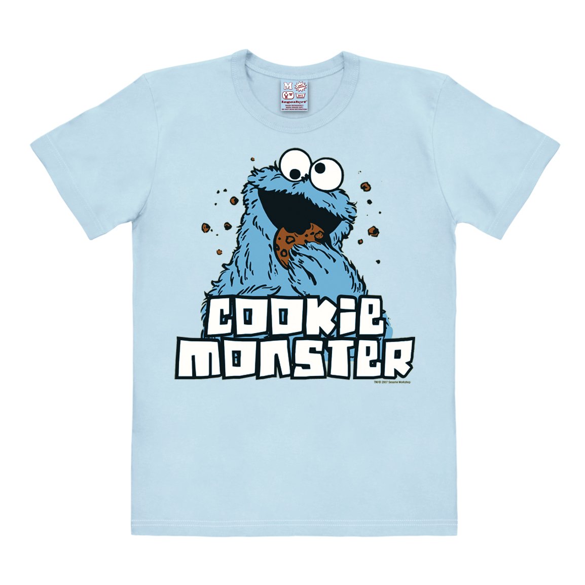 Logoshirt Men's Light Blue Logoshirt® Sesame Street I Cookie Monster I Print T-Shirt I & Wo I Short Sleeve I I Licensed Original Design I Size S