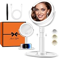 BBeautyPlanet 30X Magnifying Vanity Mirror with Lights, Rechargeable 2-Sided Adjustable Height Makeup Mirror, 3 Color Modes & Phone Holder - Ideal Valentine's Gift
