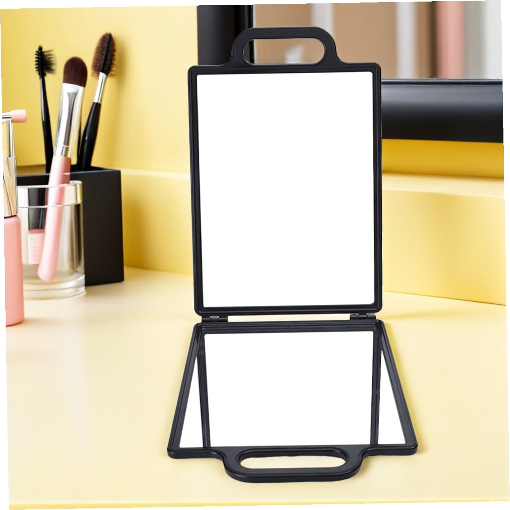 PACKOVE Espejo de Salón Plegable de Vidrio y Plástico, Doble Cara, Ligero y Portátil Bandeja para Maquillaje, Adecuado para Peluquería y Estilistas Profesionales Varios Estilos