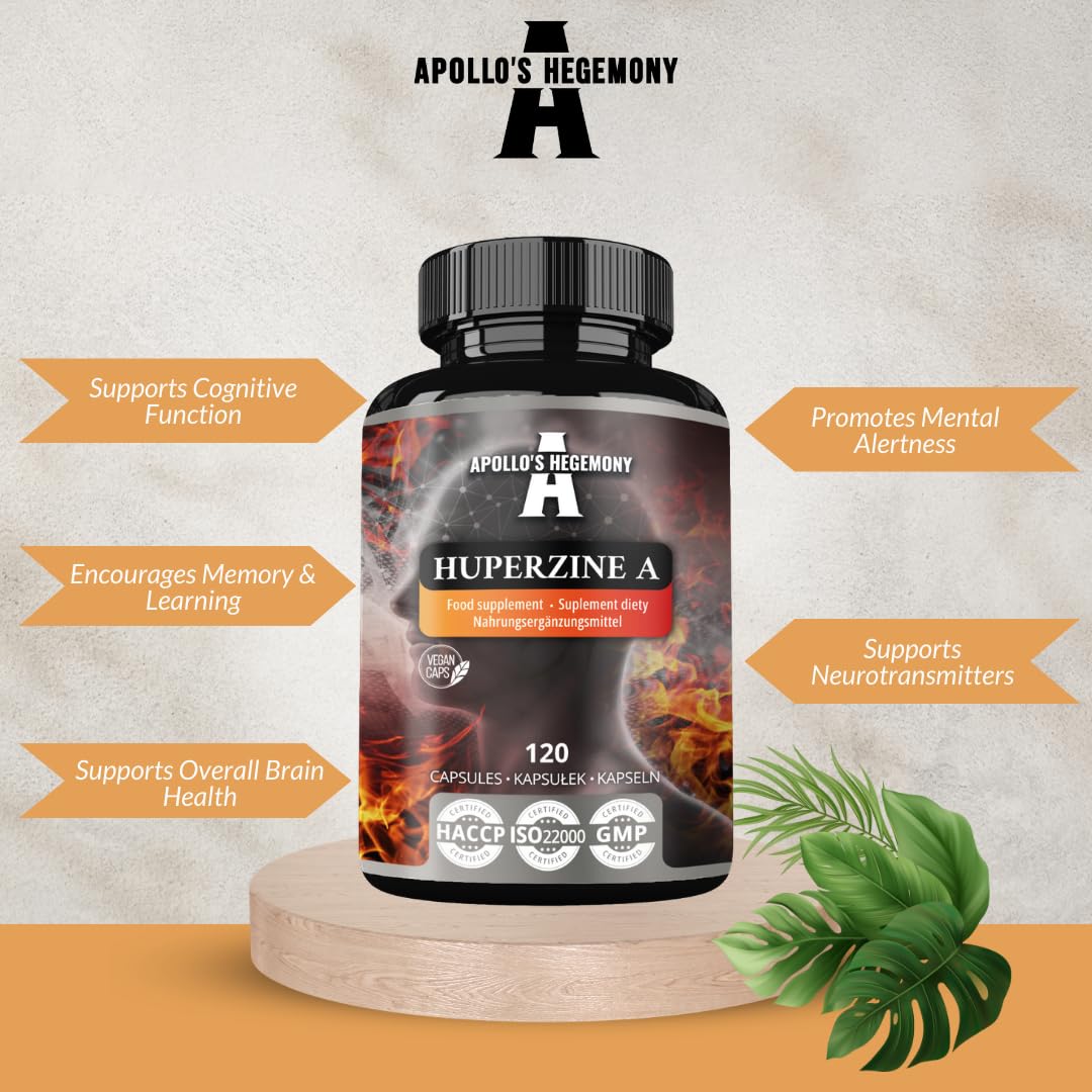 Huperzine A 200 mcg dans chaque gélule - 120 gélules végétaliennes - 4 mois d'approvisionnement pour le soutien cognitif - Huperzia serrata Extract - Diet Supplement by Apollo's Hegemony