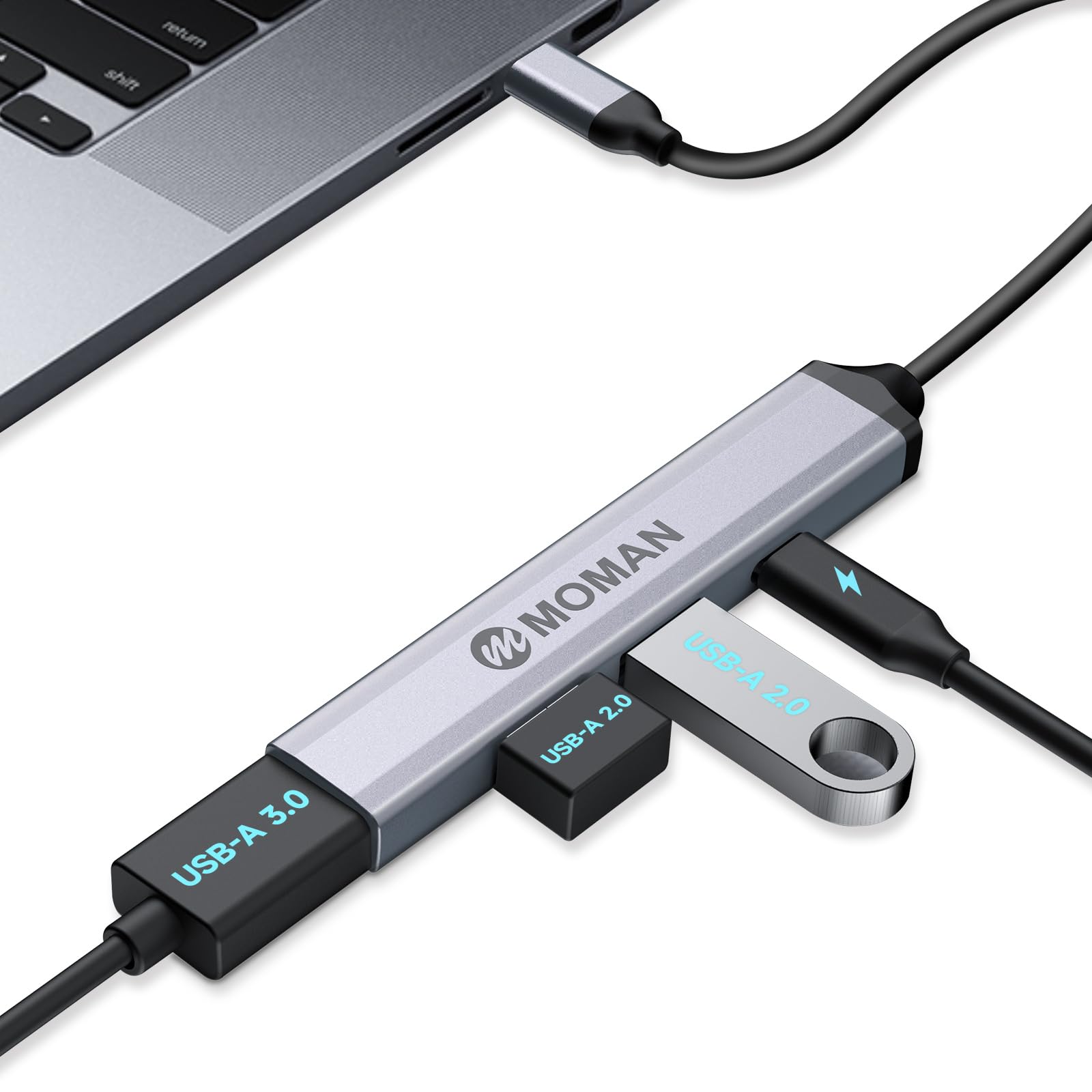 Moman Hub C, 4-Portowy Rozdzielacz z 1 Portem USB 3.0, 2 Portami 2.0, 1 Portem C, Adapter Wieloportowy 5 Gbps do Myszy, Klawiatury, Dysku U, Dysku Flash, Mobilnego