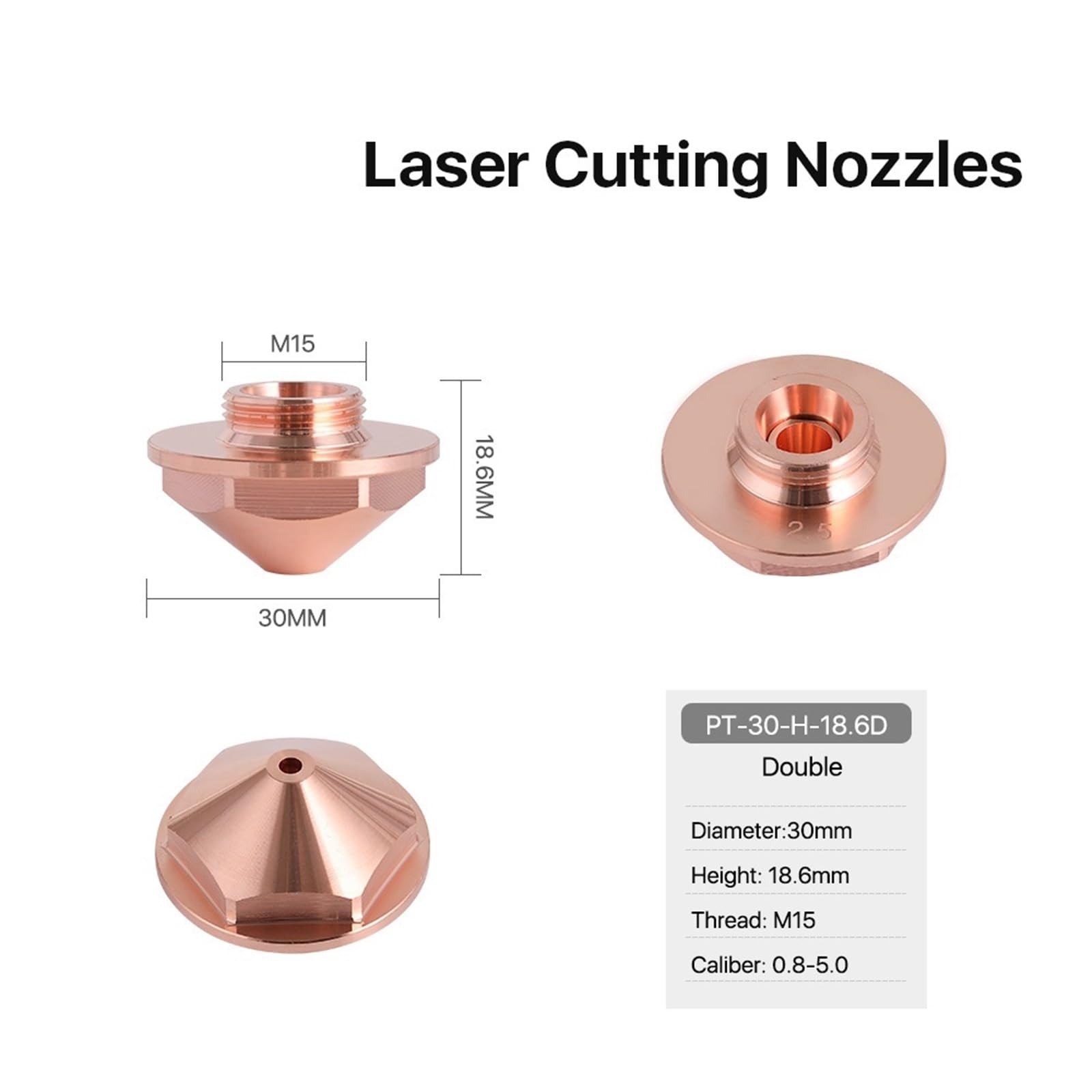 Laser Cutting Nozzle Dia.30mm Height 18.6mm Thread 15mm for DE KT X DD Type Single Double Nozzle Cutting Head(1.4mm,Double Nozzle)