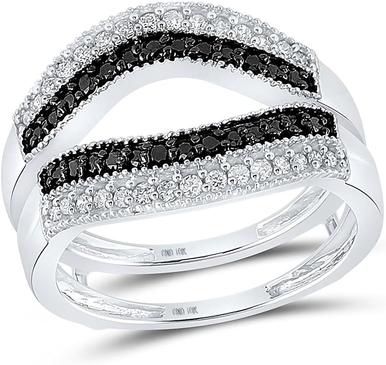 10kt White Gold Womens Round Black Color Enhanced Diamond Wrap Ring Guard Enhancer 1/2 Cttw