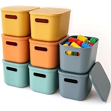 MSYU 8 Pcs Colorful Storage Bins with Lids for Shelves, Containers with Lids for Organizing, Storage Box with Handle, Stackable Colorful Plastic Bin for Craft, Classroom, Snacks
